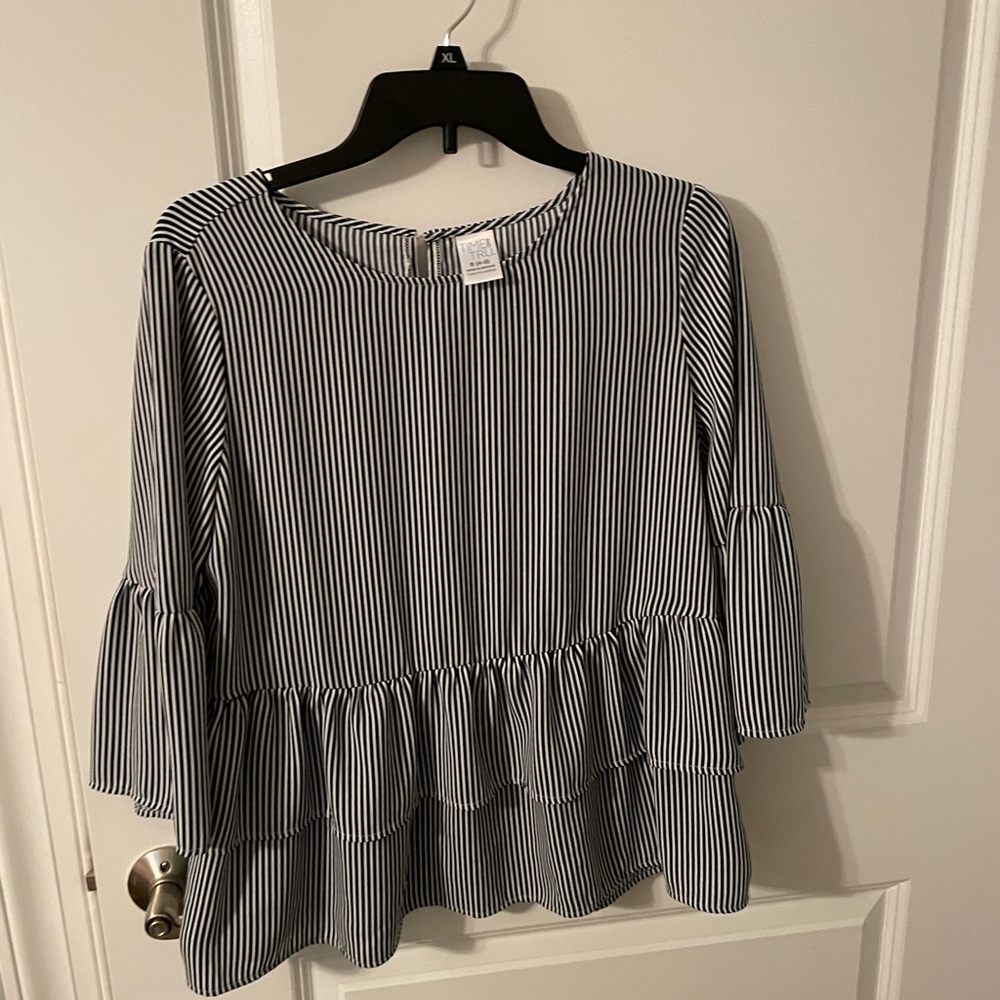 Navy and White Striped Blouse